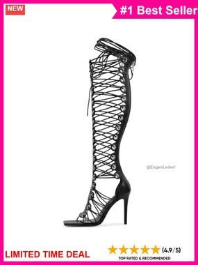 Gladiator Sandals High Heel Peep Toe Lace Up Knee High Bootie